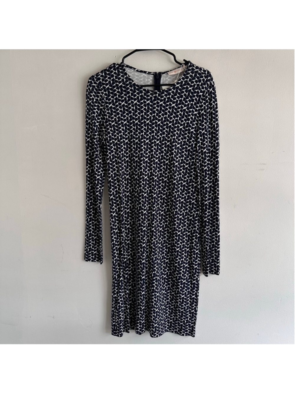 NWT Tory Burch Navy White Geometric Long Sleeve Dress M